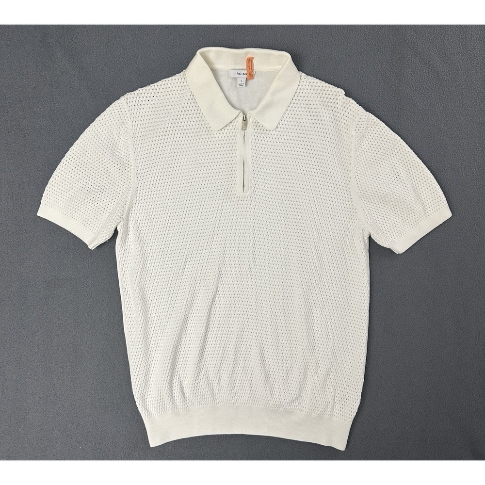 Reiss Merit Micro-Cable Knit Zip Collar Polo Large